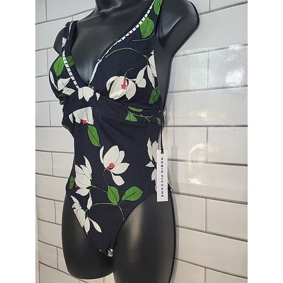 Robin Piccone Women's Sz 6 Bkllue One Piece Swimsuit  Plunging Neckline Beach - Picture 2 of 8